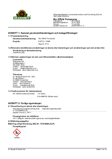 Loxiran Myr Effekt PumpSpray Sicherheitsdatenblatt 2022-12 sv-SE