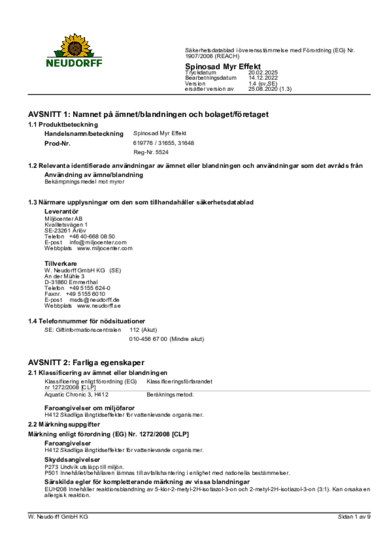 Spinosad Myr Effekt Myrdosa Sicherheitsdatenblatt 2025-02 sv-SE