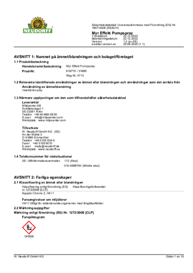 Loxiran Myr Effekt PumpSpray Sicherheitsdatenblatt 2022-12 sv-SE