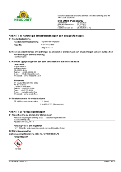 Loxiran Myr Effekt PumpSpray Sicherheitsdatenblatt 2025-05 sv-SE