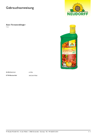 Azet Tomat & Grönsaksnäring Gebrauchsanweisung