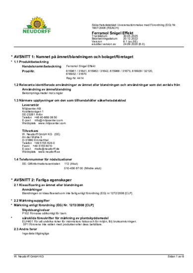 Ferramol Snigel Effekt Sicherheitsdatenblatt 2025-05 sv-SE