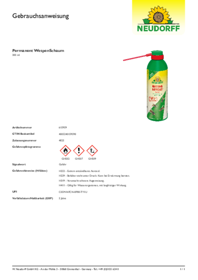 Geting Effekt Skum Gebrauchsanweisung