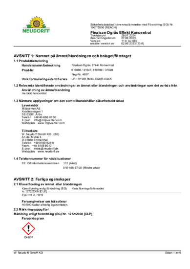 Finalsan Ogräs Effekt Koncentrat Sicherheitsdatenblatt 2024-07 sv-SE