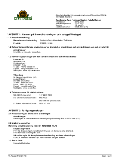 SoptunneDeo Sicherheitsdatenblatt 2022-12 sv-SE